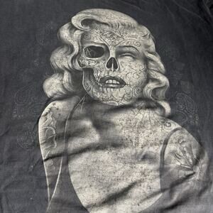 Vintage Y2K Marilyn Monroe Skull Dia Muertos Death XL Torn Shirt Top Grunge Goth